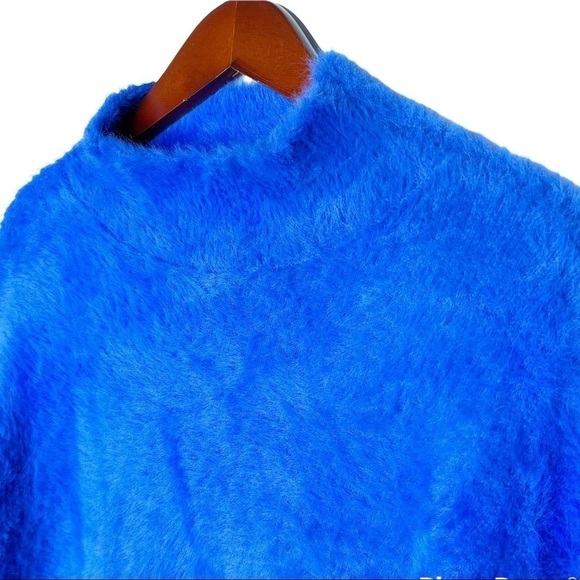 FOR THE REPUBLIC COBALT Blue Fuzzy Mock Neck Sweater Size Small - Picture 6 of 14